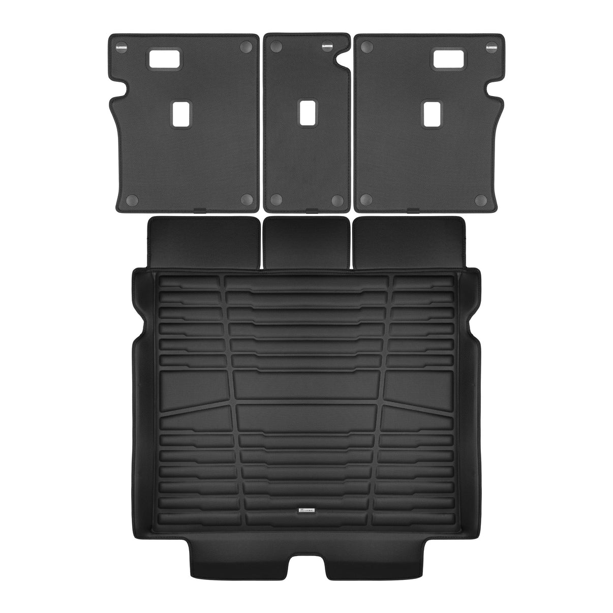 A set of black TuxMat trunk mats for Porsche Macan models.
