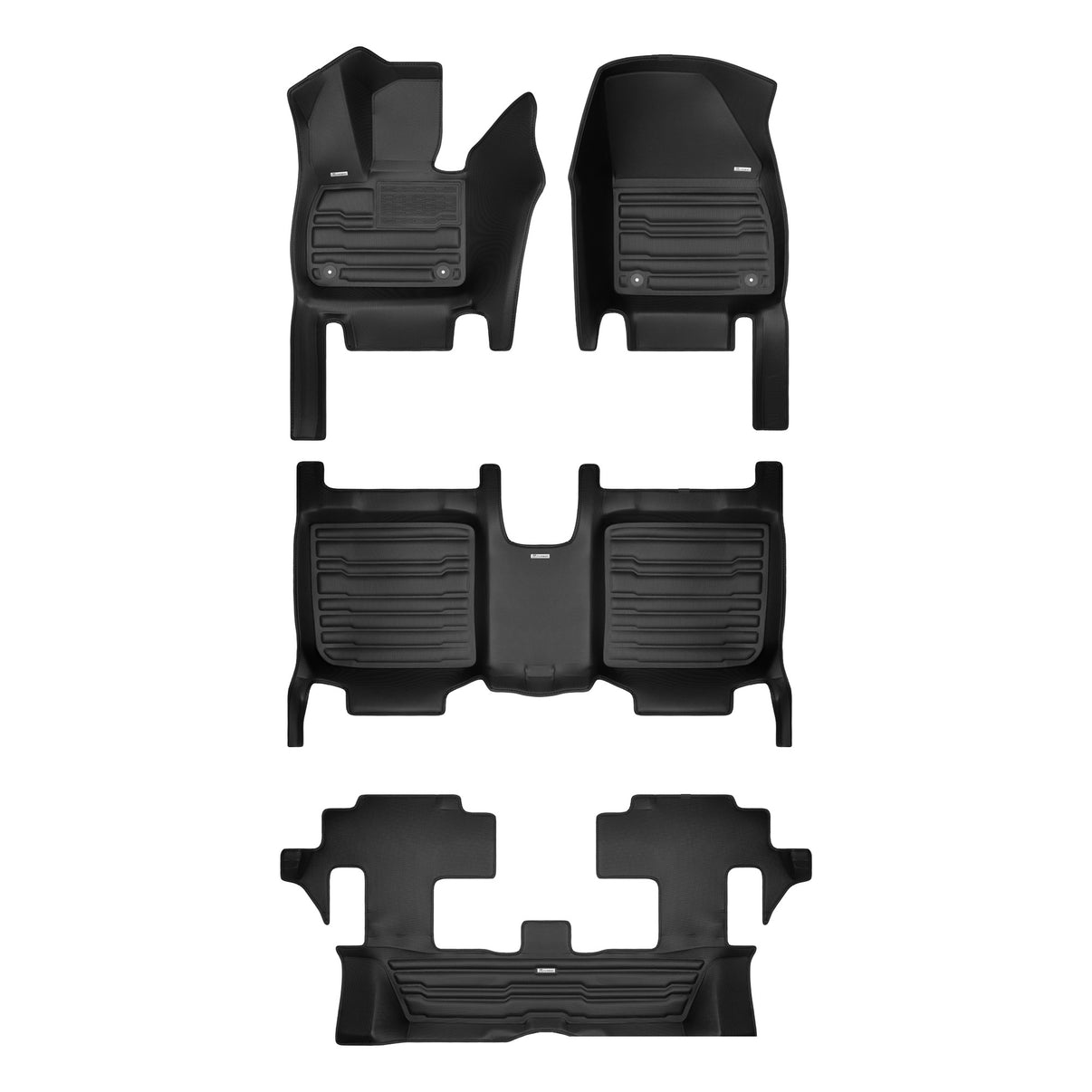 A set of black TuxMat car floor mats for VinFast VF9 models.
