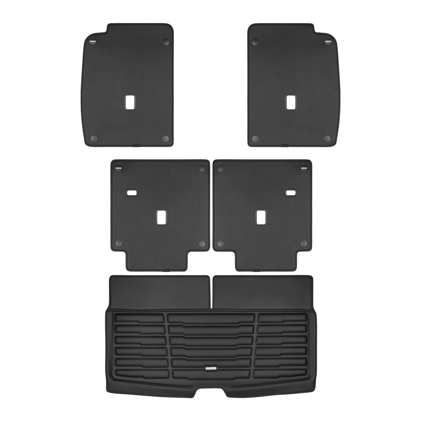 A set of black TuxMat trunk mats for VinFast VF9 models.
