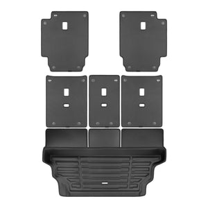 A set of black TuxMat trunk mats for Land Rover Defender 130 models.