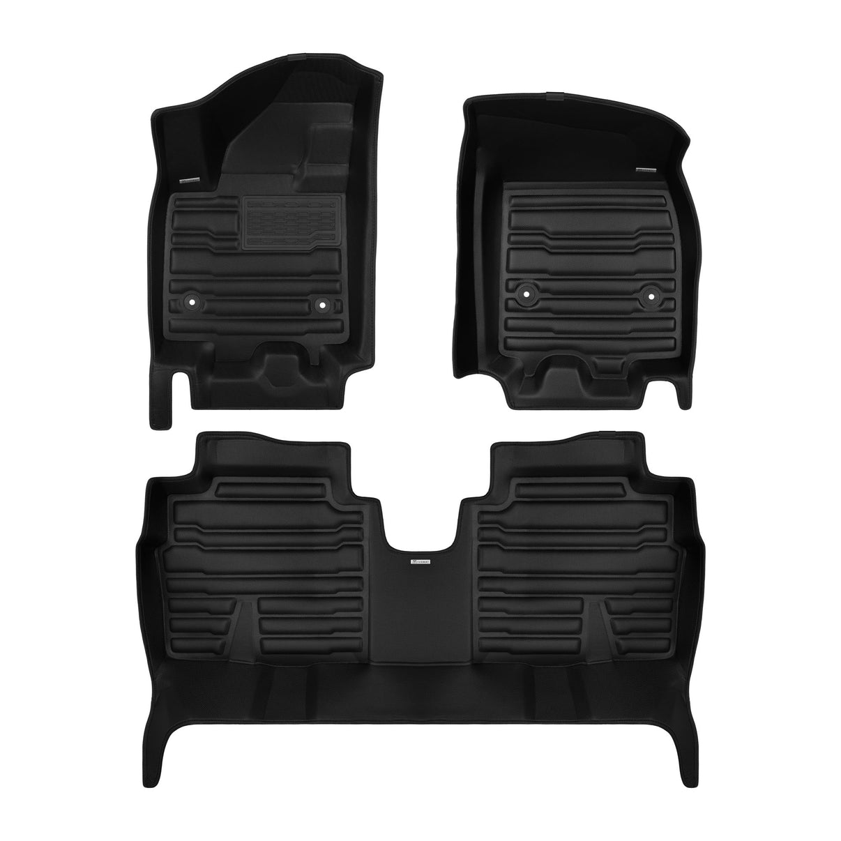 A set of black TuxMat car floor mats for Cadillac Optiq models.