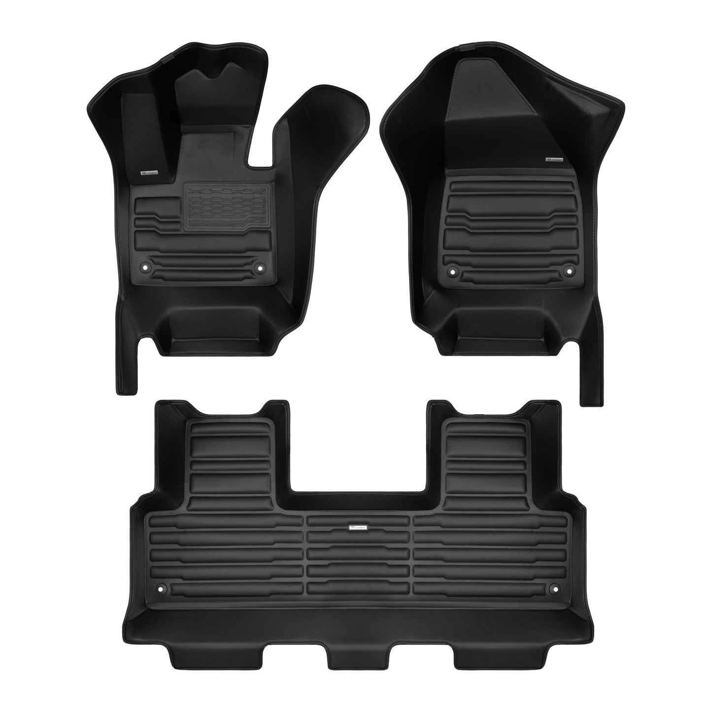 A set of black TuxMat car floor mats for Volvo EX90 models.