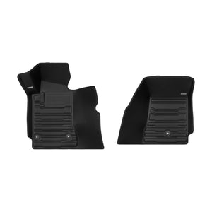 A set of black TuxMat car floor mats for Chevrolet Corvette models.