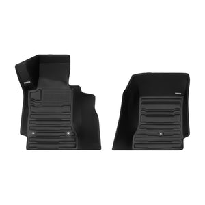 A set of black TuxMat car floor mats for Chevrolet Corvette with Hook Floor Anchors models.
