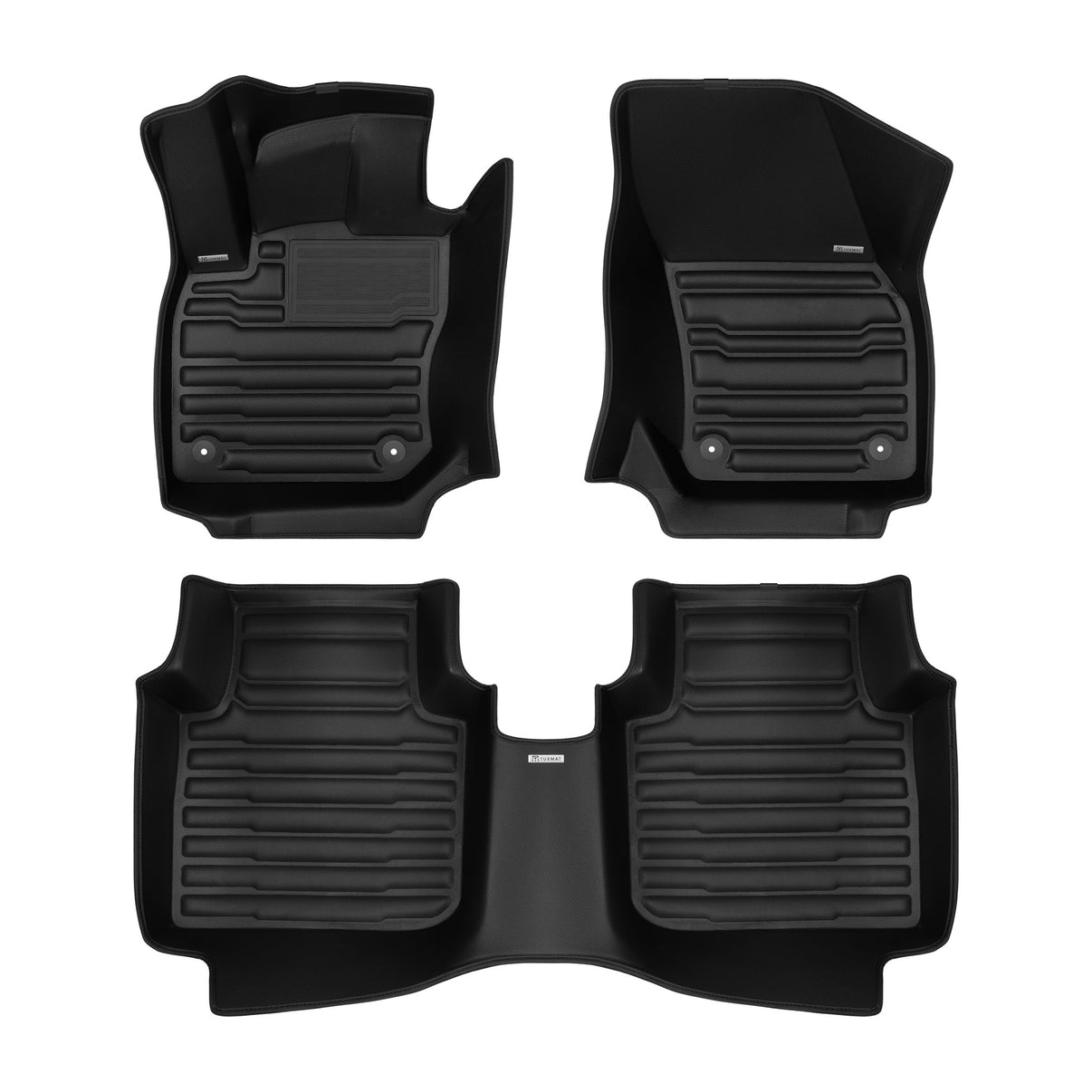 A set of black TuxMat car floor mats for Volkswagen Tiguan models.