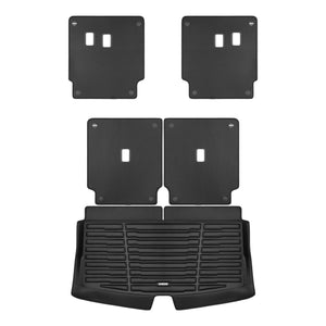 A set of black TuxMat trunk mats for Cadillac Vistiq models.
