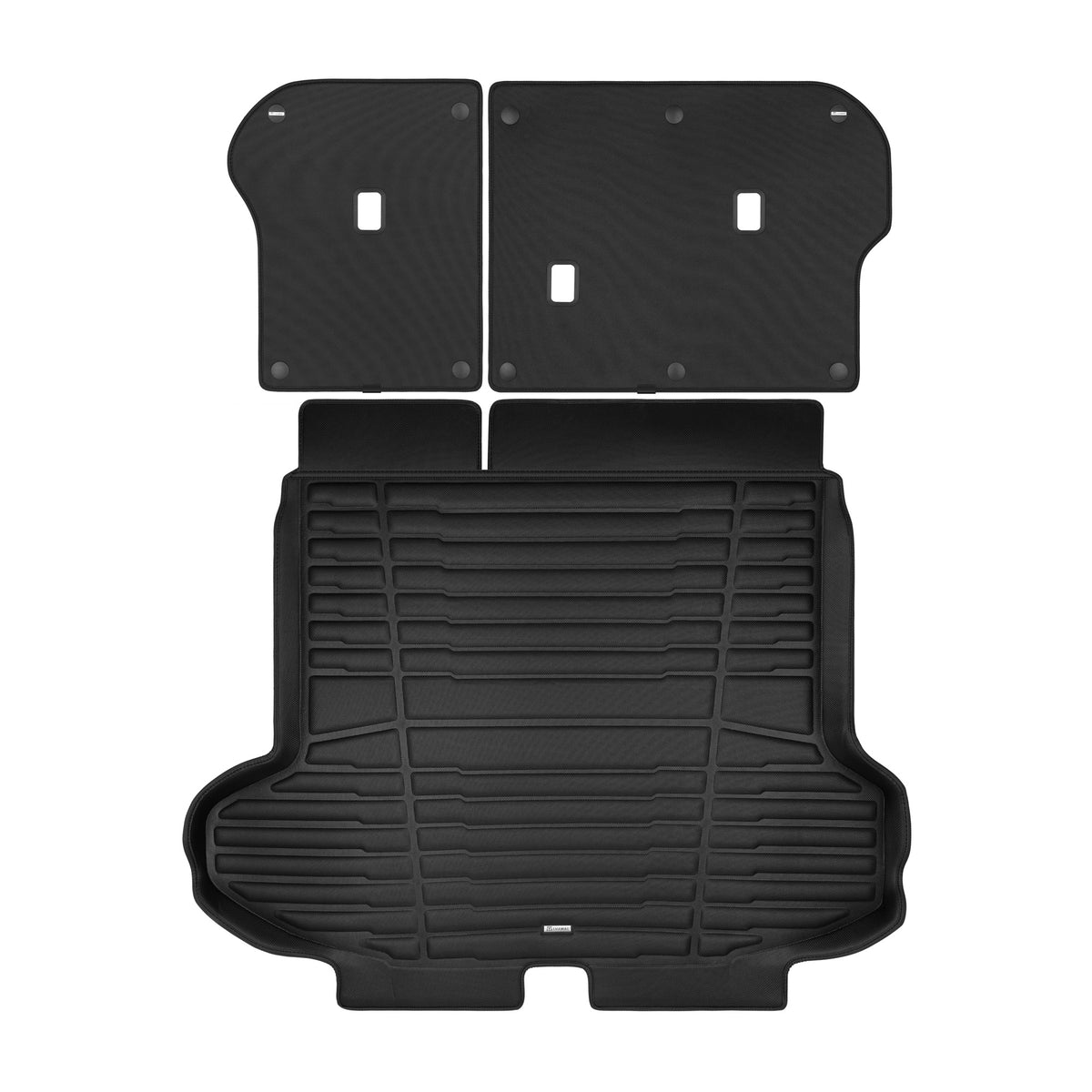 A set of black TuxMat trunk mats for Kia Sportage models.