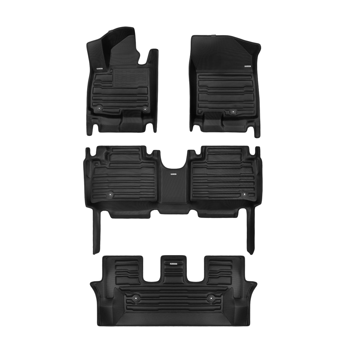 A set of black TuxMat car floor mats for Hyundai Palisade models.