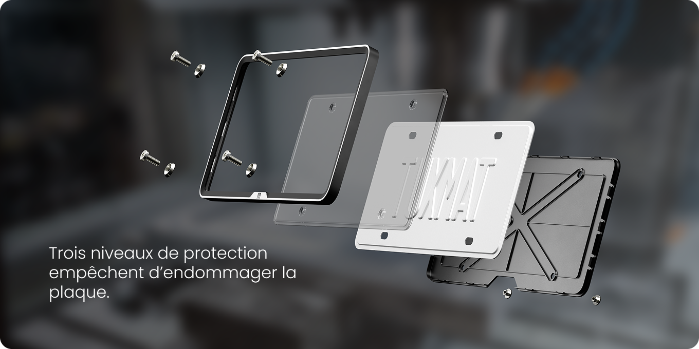 Exploded view of the license plate case