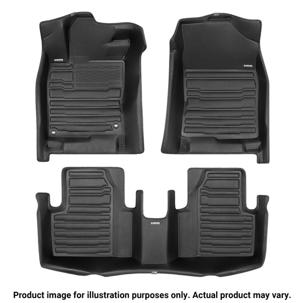 A set of black TuxMat car floor mats for Land Rover Discovery Sport models.