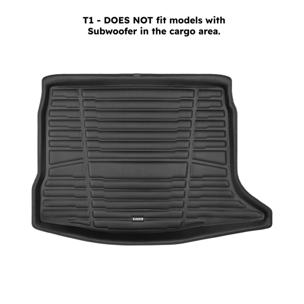 A set of black TuxMat trunk mats for Nissan Leaf models.