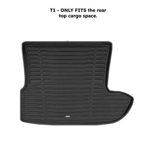 A set of black TuxMat trunk mats for Lucid Air models.