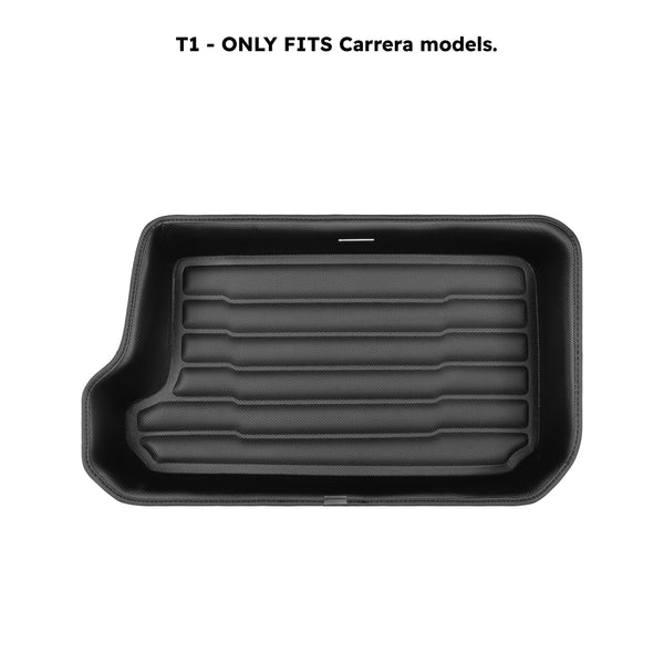 A set of black TuxMat trunk mats for Porsche 911 models.