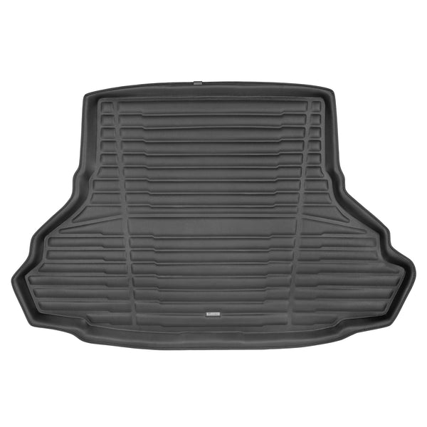 A set of black TuxMat trunk mats for Ford Mustang models.