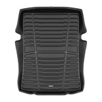 A set of black TuxMat trunk mats for BMW 5-Series models.