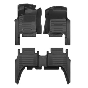A set of black TuxMat car floor mats for Toyota Tacoma models.