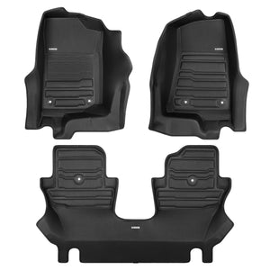 A set of black TuxMat car floor mats for Jeep Wrangler models.