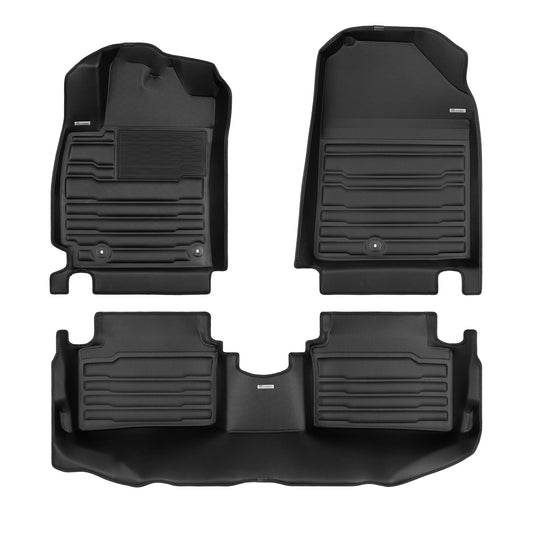 A set of black TuxMat car floor mats for Hyundai Veloster models.