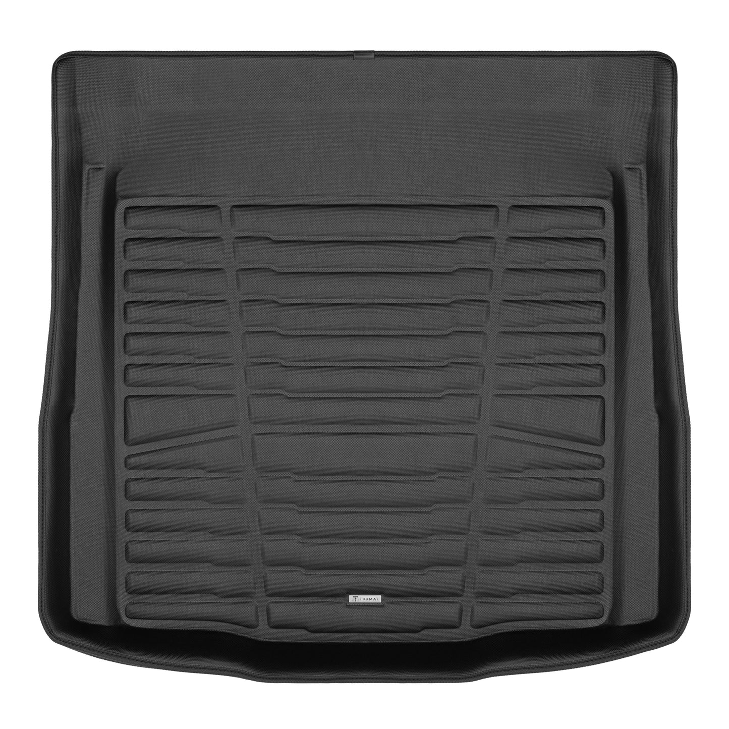 A set of black TuxMat trunk mats for BMW 3-Series models.