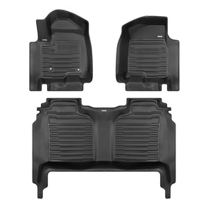A set of black TuxMat car floor mats for Chevrolet Silverado HD models.