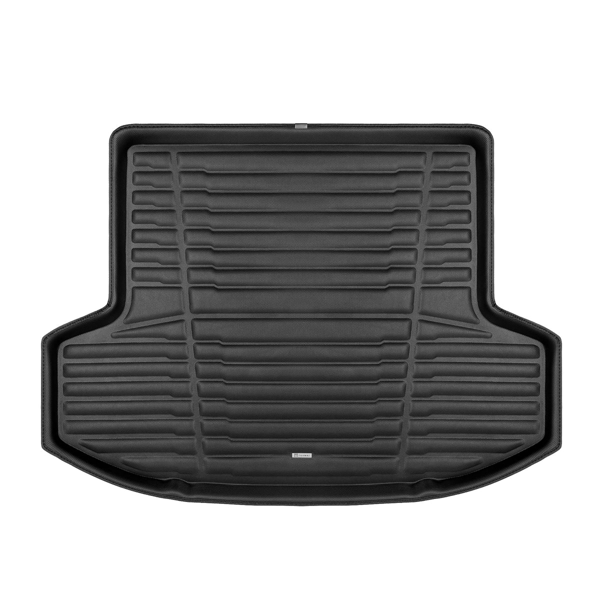 A set of black TuxMat trunk mats for Nissan Versa models.