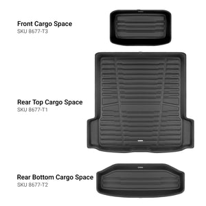 A set of black TuxMat trunk mats for Porsche Taycan models.