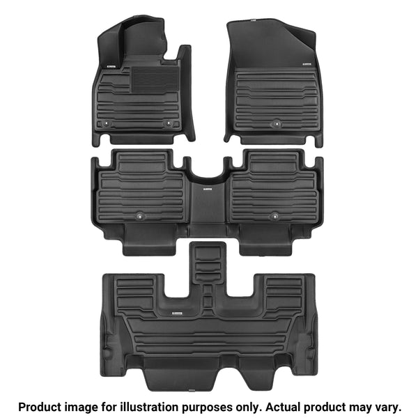 A set of black TuxMat car floor mats for Chrysler Grand Caravan models.